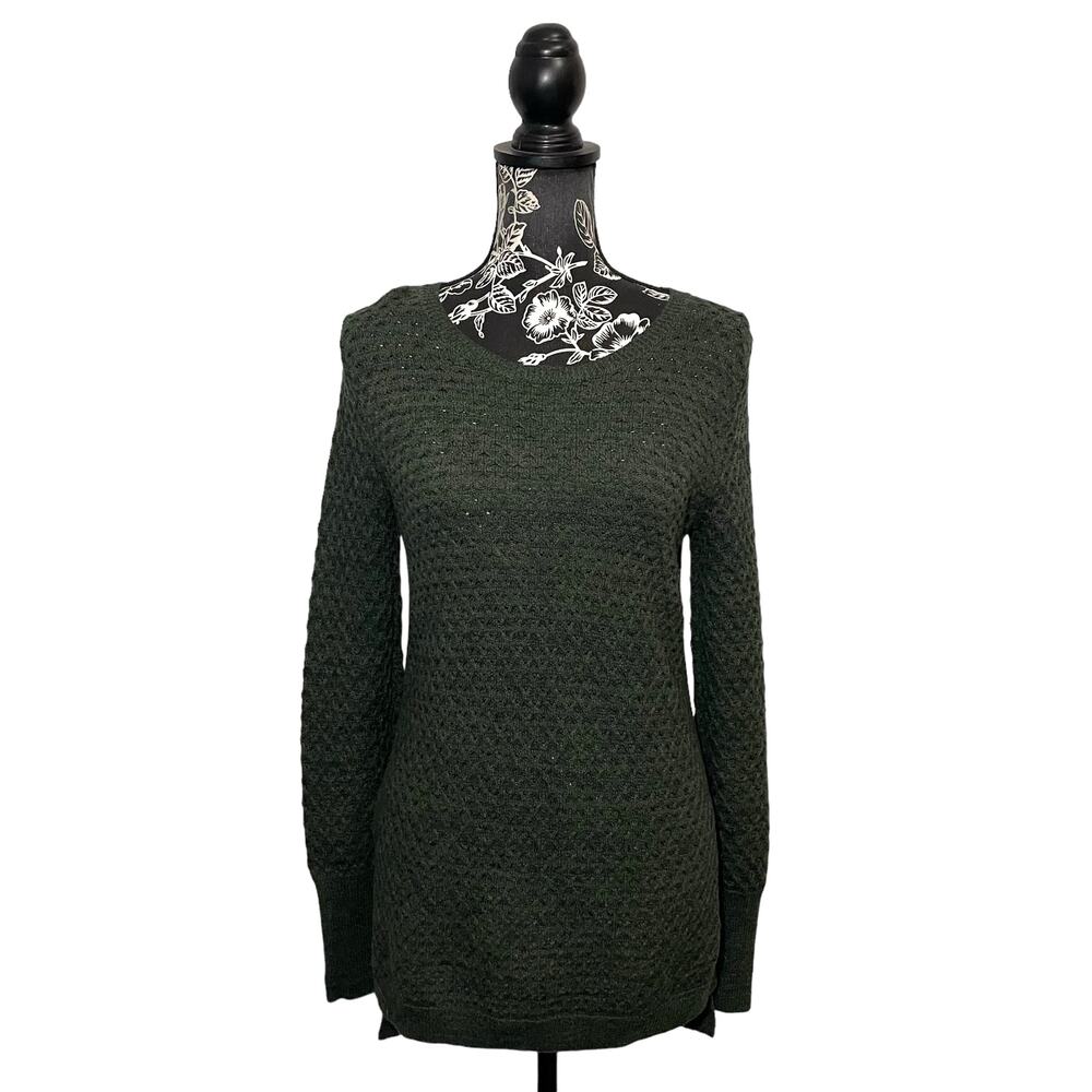 Athleta Tunic Sweater Merino Wool Blend Thermal Honeycomb Knit Moss Green Small